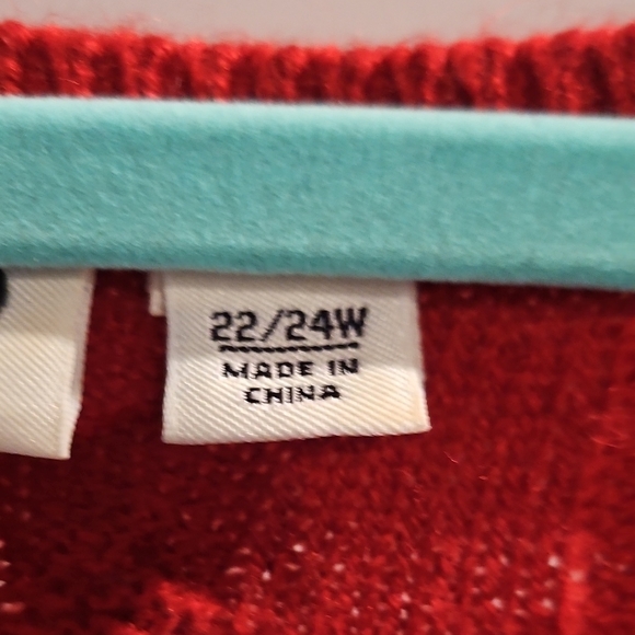 Red V-Neck Cable Knit Sweater Dress - Picture 2 of 5